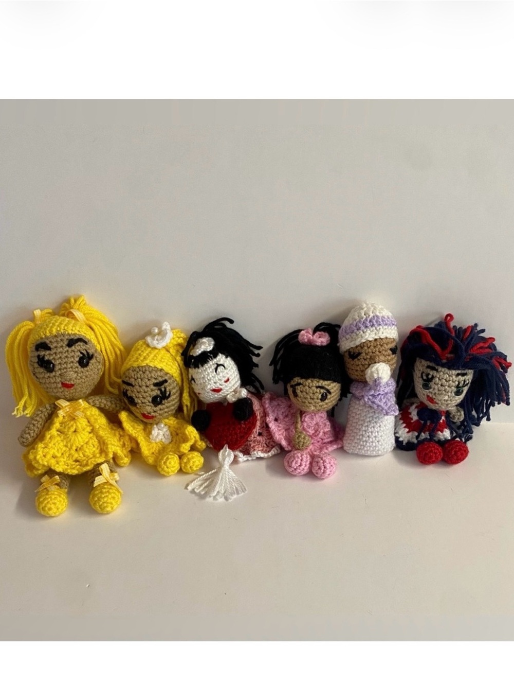6 Hand Crocheted Dolls.Sweet Unique One of a Kind Adorable Collectible Dolls